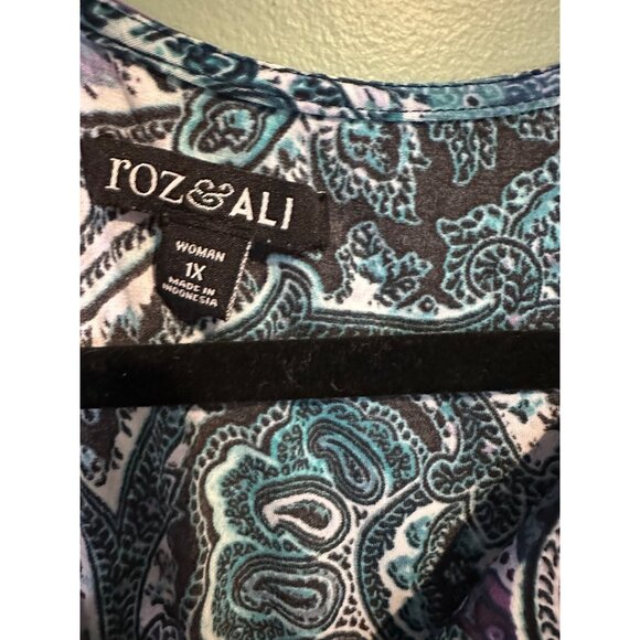 Roz & Ali Paisley Shift Plus SZ Dress 1X Boho Chic 3/4 Sleeve Flowy lightweight - Picture 4 of 10